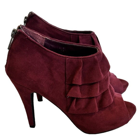 Aldo Open Toe Suede Heeled Zip Booties SZ 39/8.5 - Picture 6 of 8